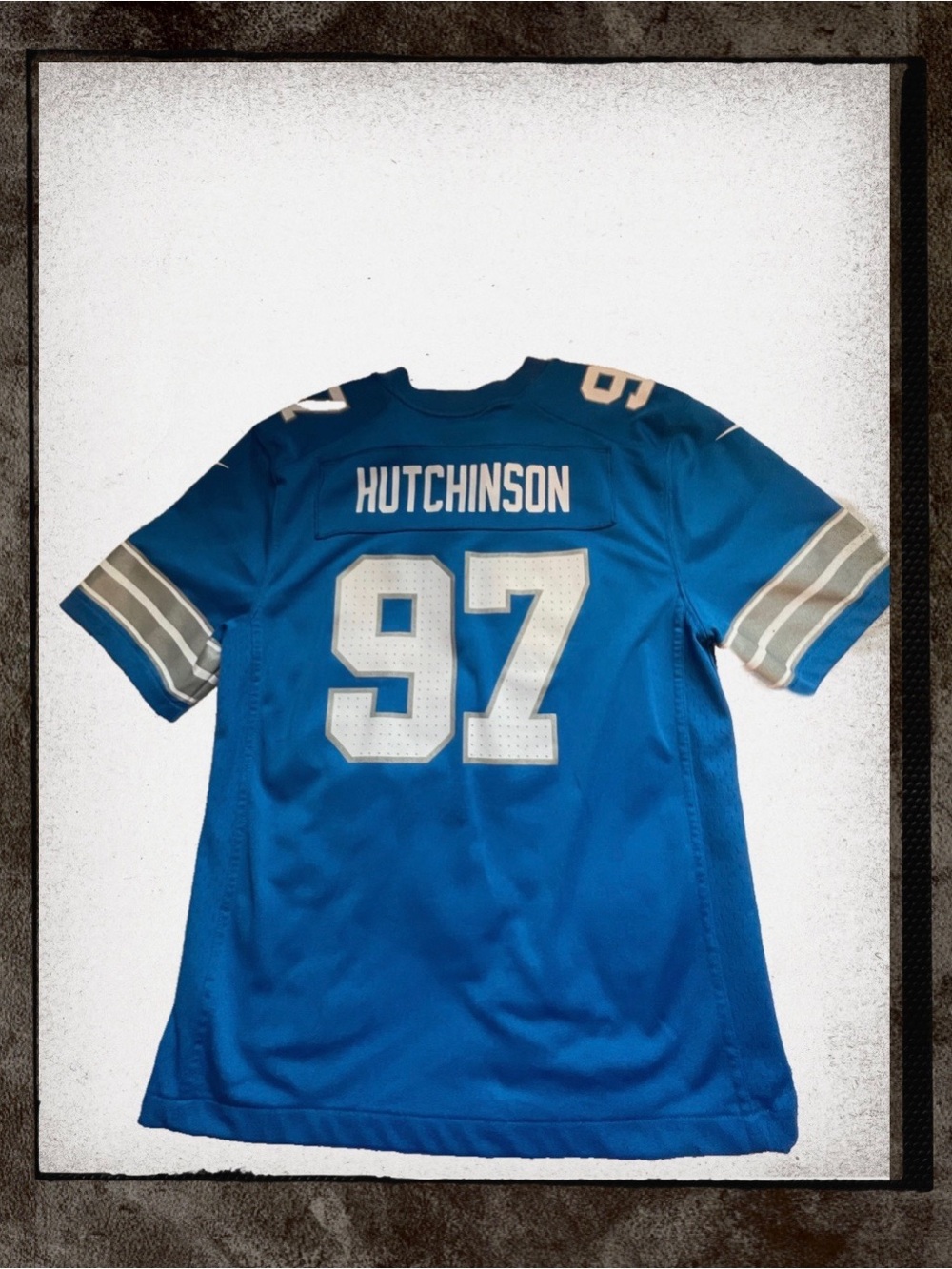 Men's Blue #97 Hutchinson Football Jersey with Silver Accents